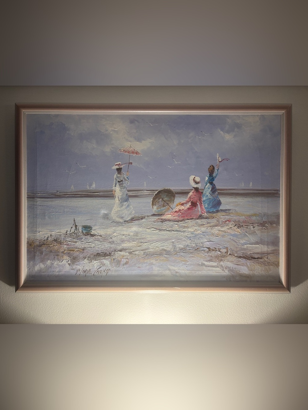 Marie Charlot Original Oil Painting Beach Scene Victorian Ladies Framed